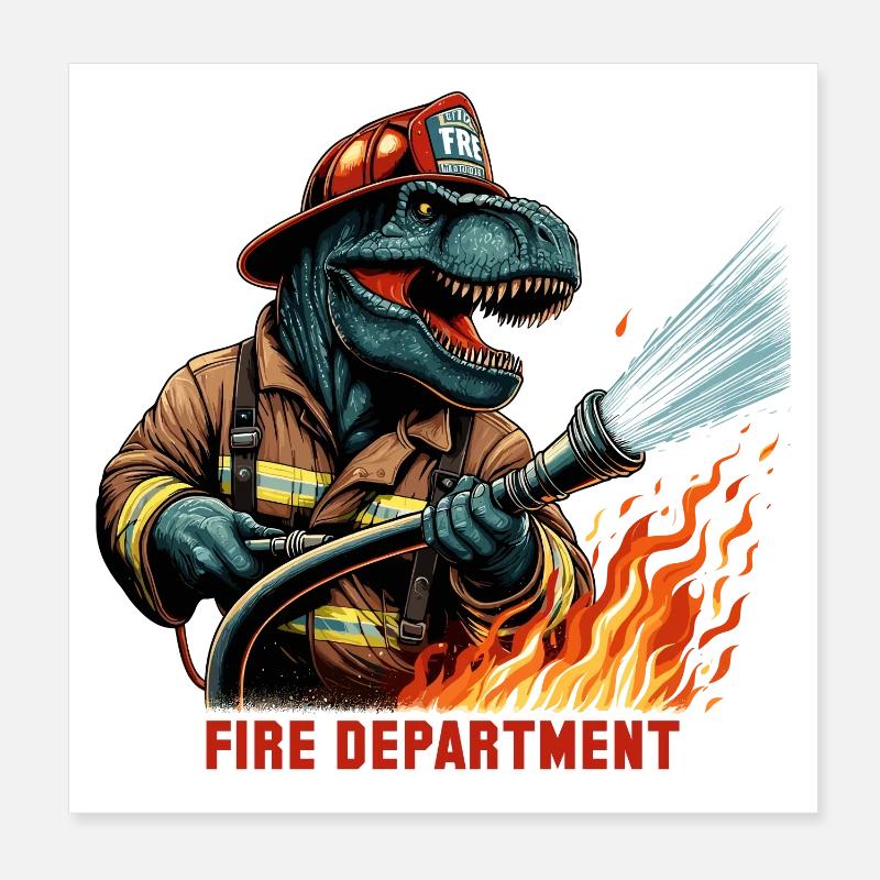 Pompier T-Rex cadeau Poster 20 x 20 cm