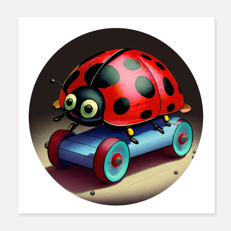 Ladybug sur le skateboard Poster 20 x 20 cm