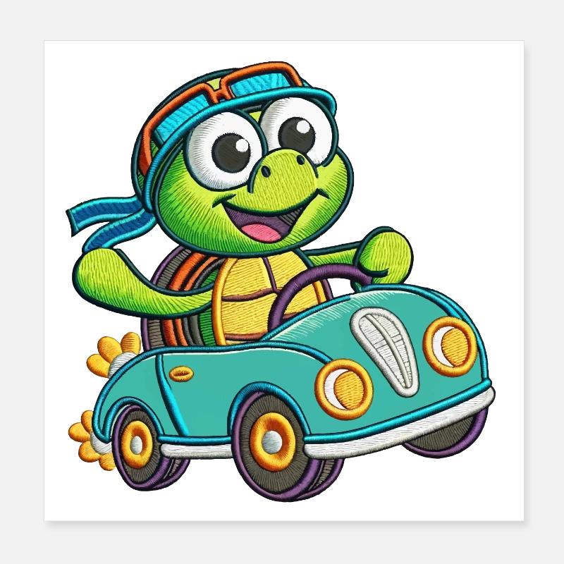 Adventurous Turtle Driving Car Poster 8" x 8" (20x20 cm)