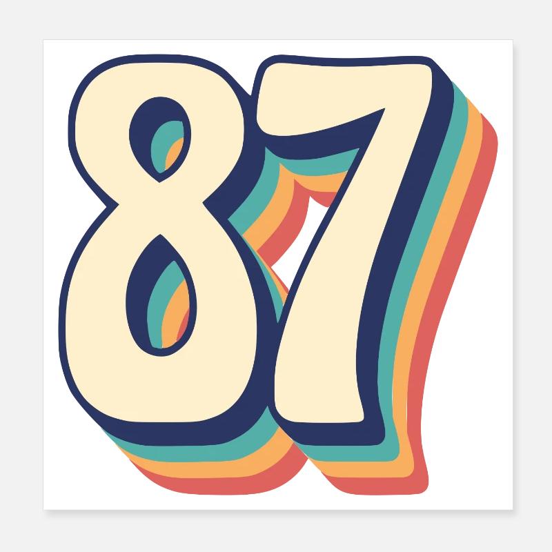 Vintage Retro T-Shirt Number 87 Eighty Seven Poster 8" x 8" (20x20 cm)