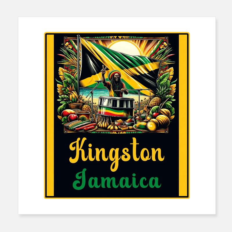Jamaika Kingston Reggae Design Poster 20x20 cm