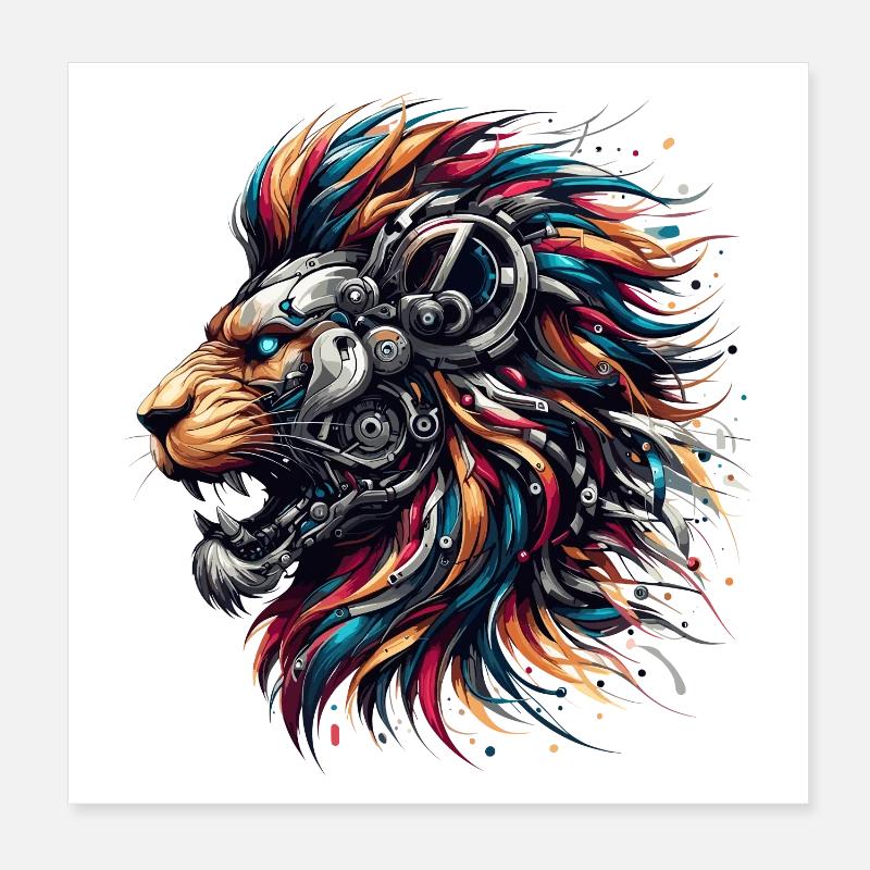 Lion Cyborg Robot Page cadeau Poster 20 x 20 cm