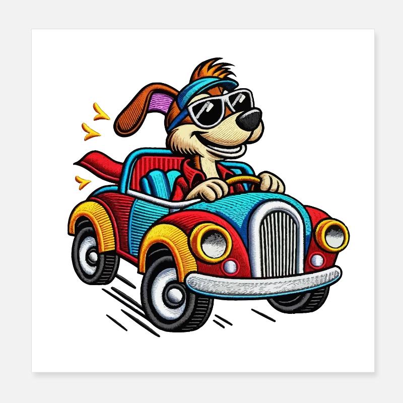 Chiot Rapide en Voiture Colorée Tee Poster 20 x 20 cm