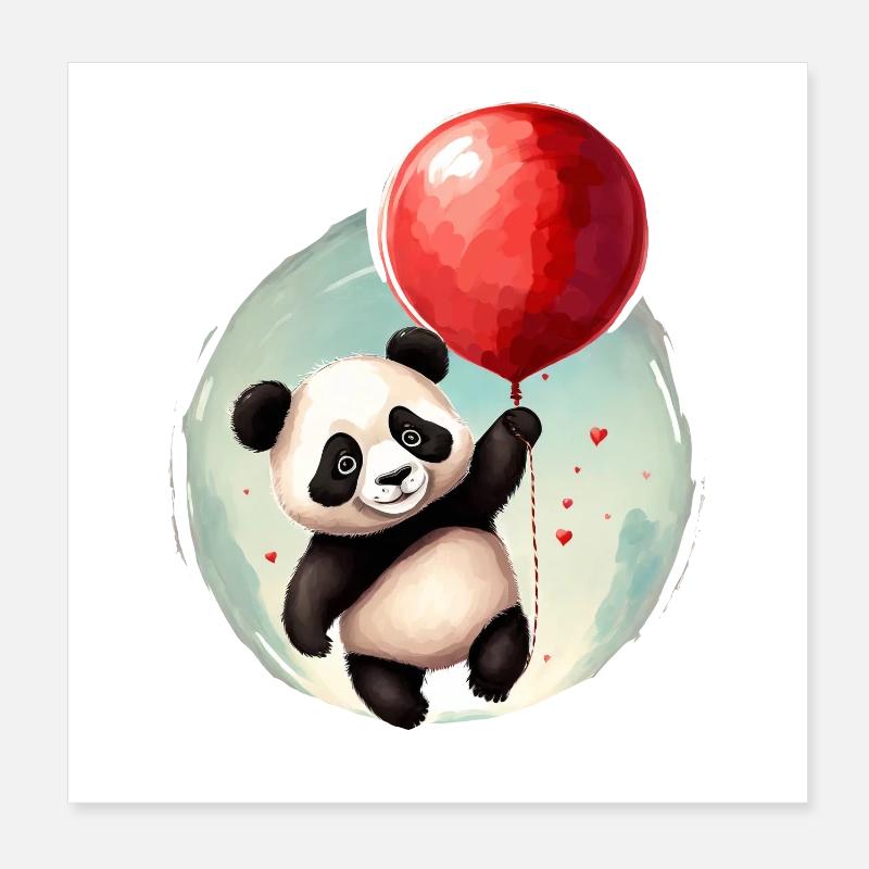 Panda Bär mit Ballon Poster 20x20 cm