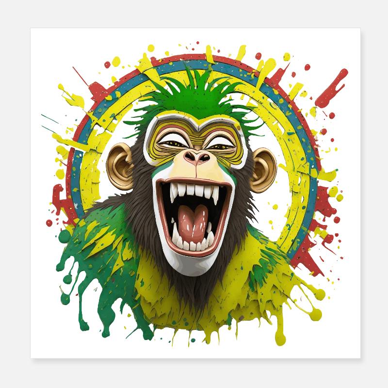 Portrait/Tête de Singe Rasta Éclaté de Rire Poster 20 x 20 cm