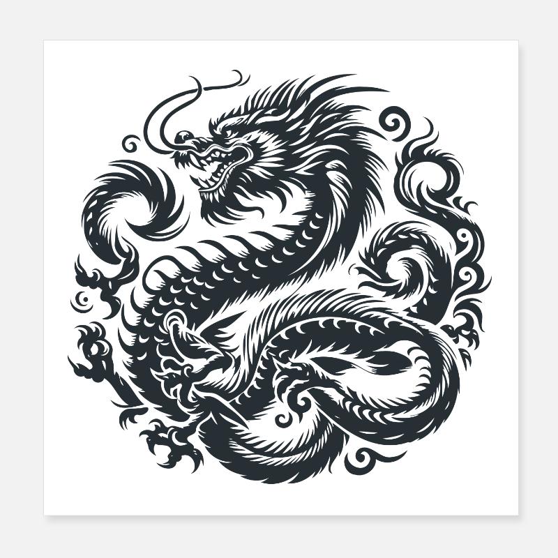 Tatouage de dragon chinois - Poster 20 x 20 cm - blanc