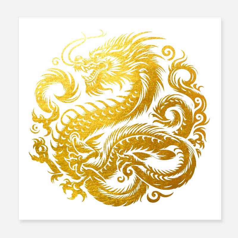 Chinesisches Drachen-Tattoo - Poster 20x20 cm - Weiß