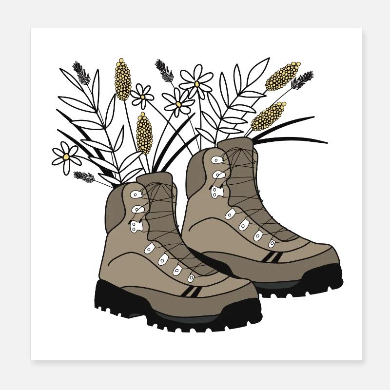 Wanderstiefel mit Wiesen-Blumen gefüllt Poster 20x20 cm