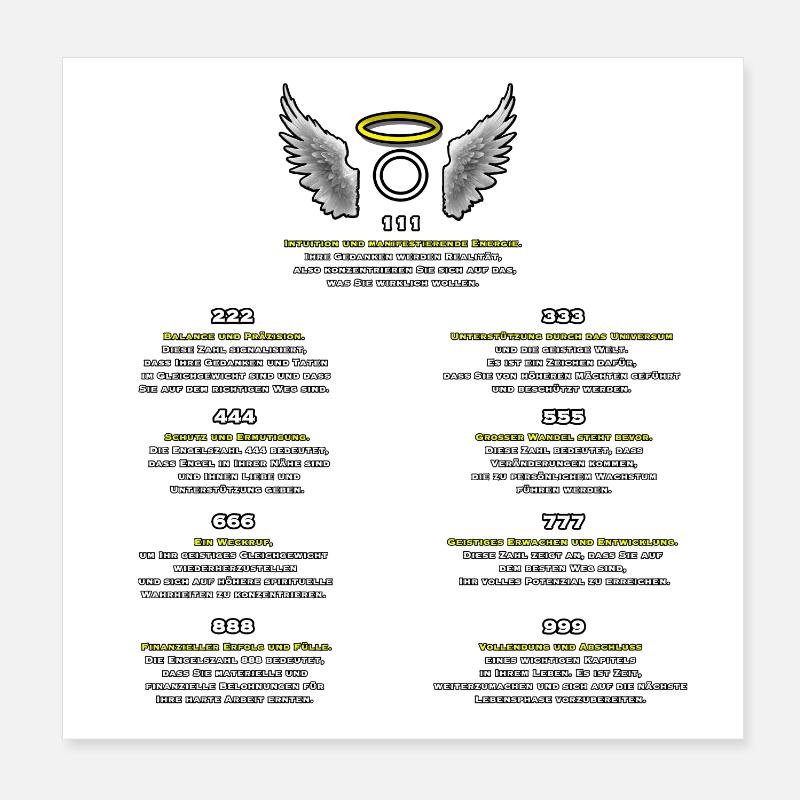 Engelzahlen Muster der Manifestation Poster 20x20 cm