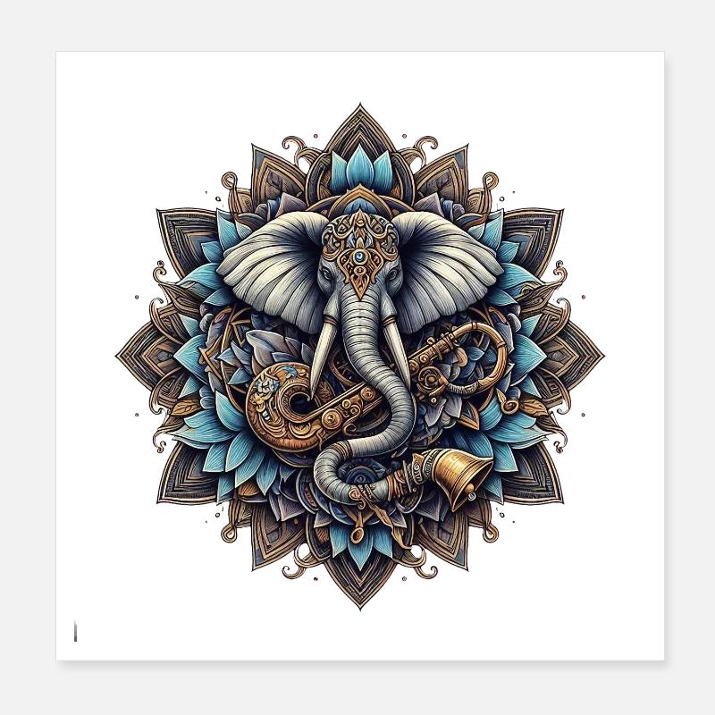 Elephant mandala in steampunk style Poster 8" x 8" (20x20 cm)
