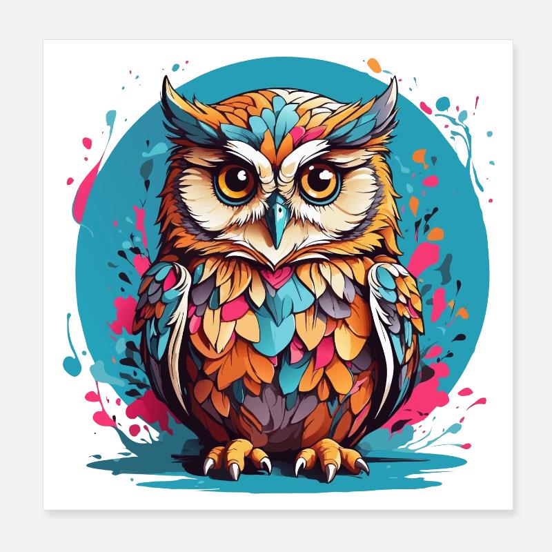 Adorable hibou sur des éclaboussures de couleur Poster 20 x 20 cm