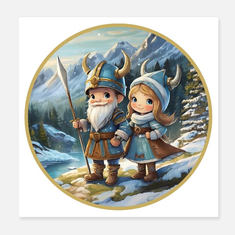 Wikingerjunge und -mädchen Poster 20x20 cm