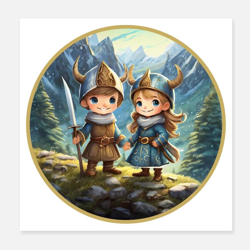 Vikings nordiques mignons Poster 20 x 20 cm