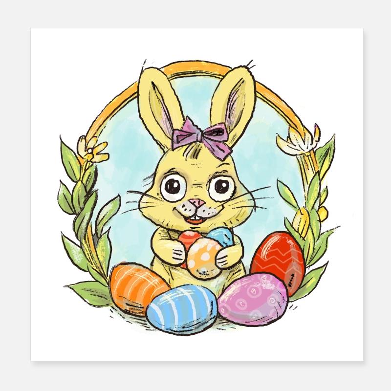 Easter bunny with colored eggs Poster 8" x 8" (20x20 cm)