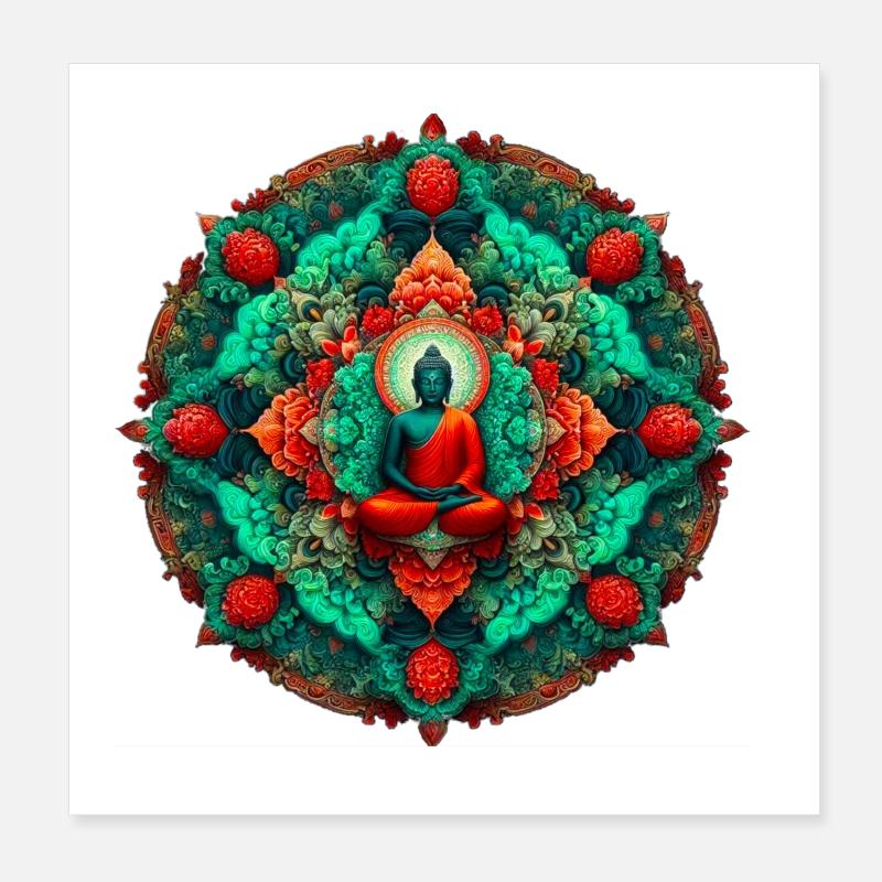 Mandala Buddha teal - Poster 8" x 8" (20x20 cm) - white