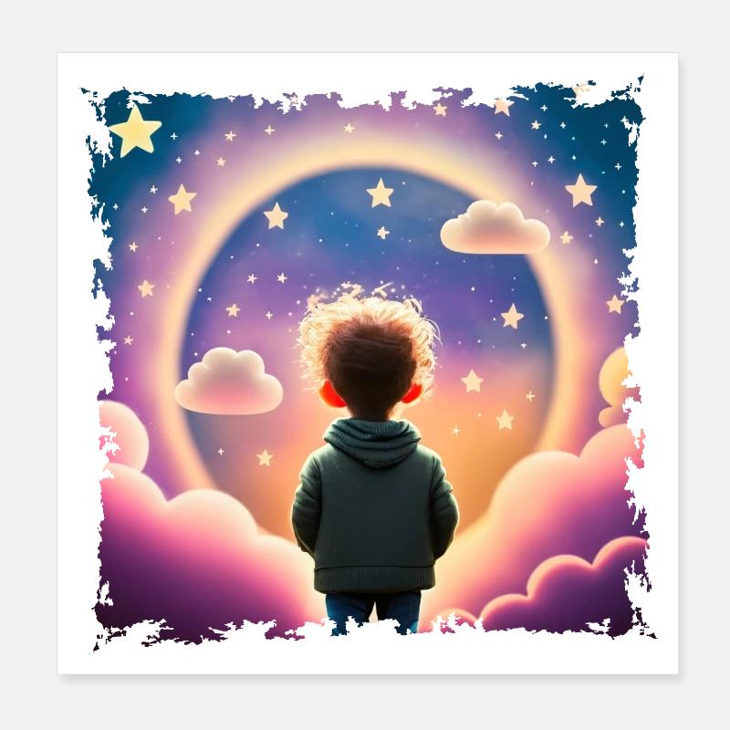 Junge schaut in die Ferne Sternenhintergrund Poster 20x20 cm