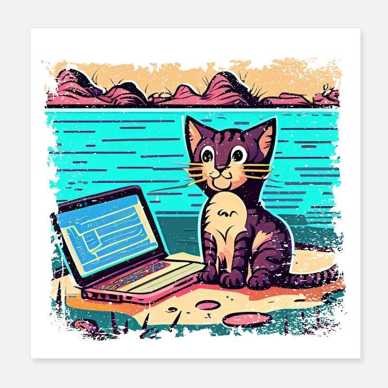 Cat with laptop Poster 20x20 cm