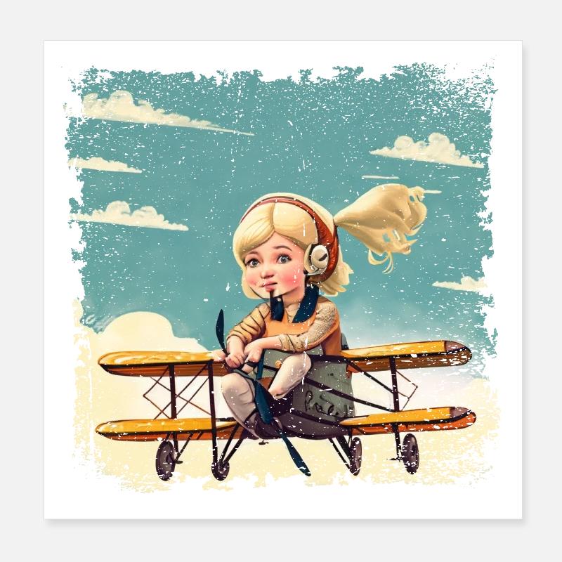 Mädchen sitzt auf einem Doppeldecker | Fantasy Poster 20x20 cm