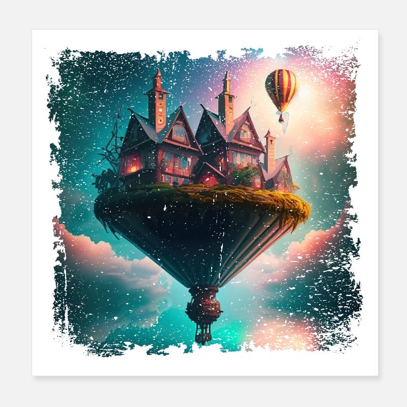 Fantasy floating village Poster 8" x 8" (20x20 cm)
