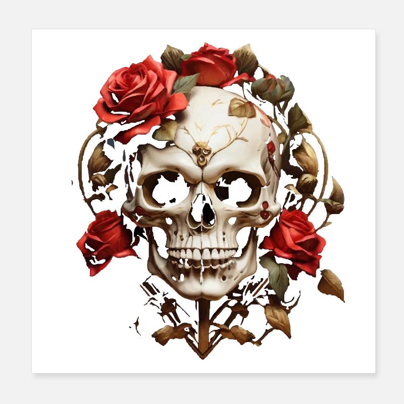 Couronne de crâne rouge rose - Poster 20 x 20 cm - blanc