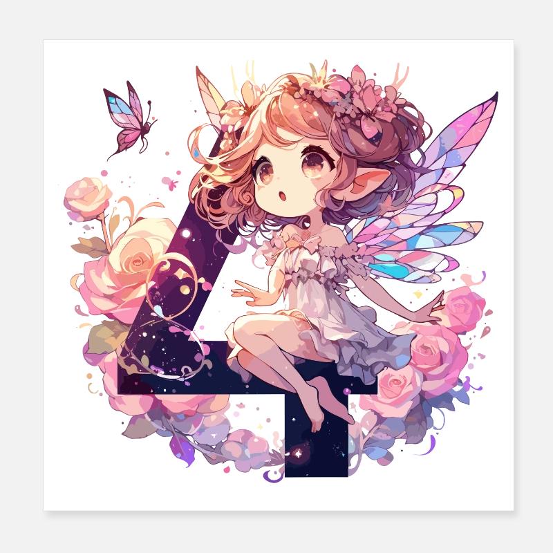 Cadeau d’anniversaire elfe fée de 4 ans Poster 20 x 20 cm