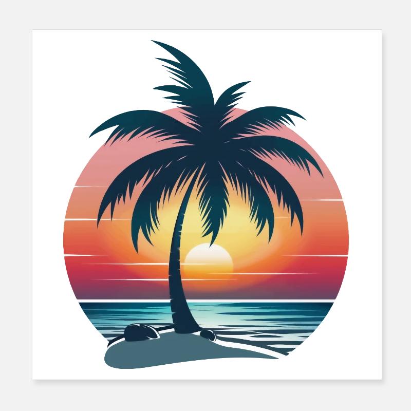 Palmier coucher de soleil Poster 20 x 20 cm