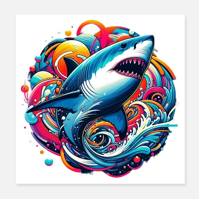Requin - Poster 20 x 20 cm - blanc