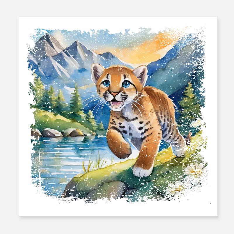Cute Young Tiger | Children's book style Poster 8" x 8" (20x20 cm)