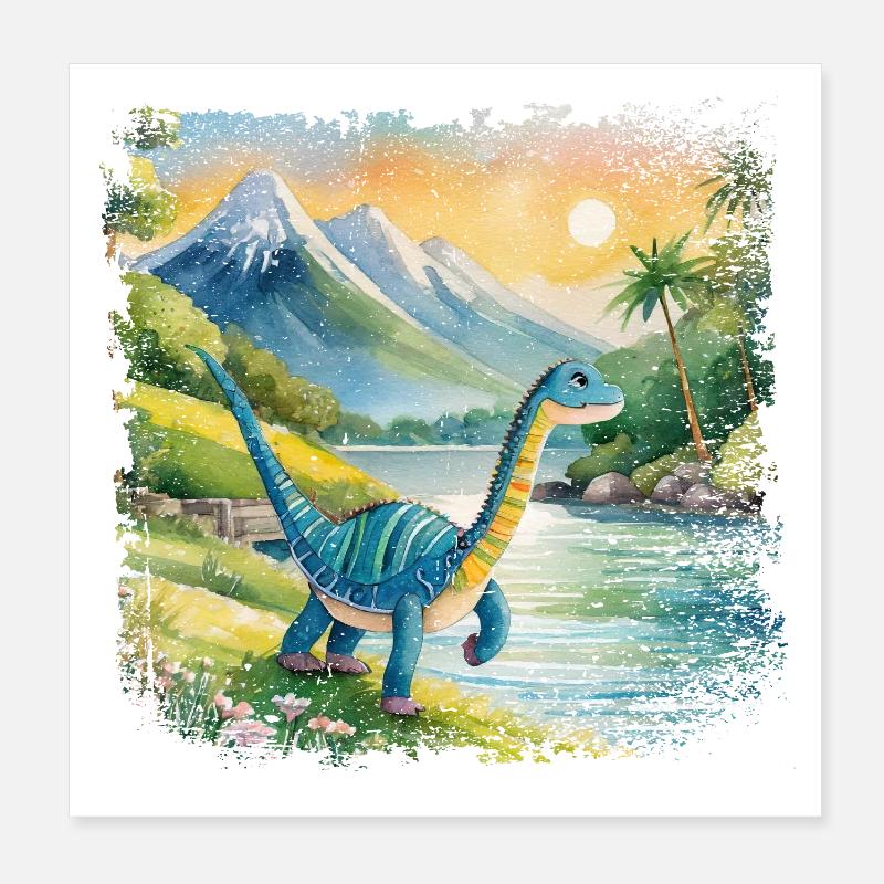 Niedlicher junger Thesaurus Kinderbuchstil Aquarel Poster 20x20 cm