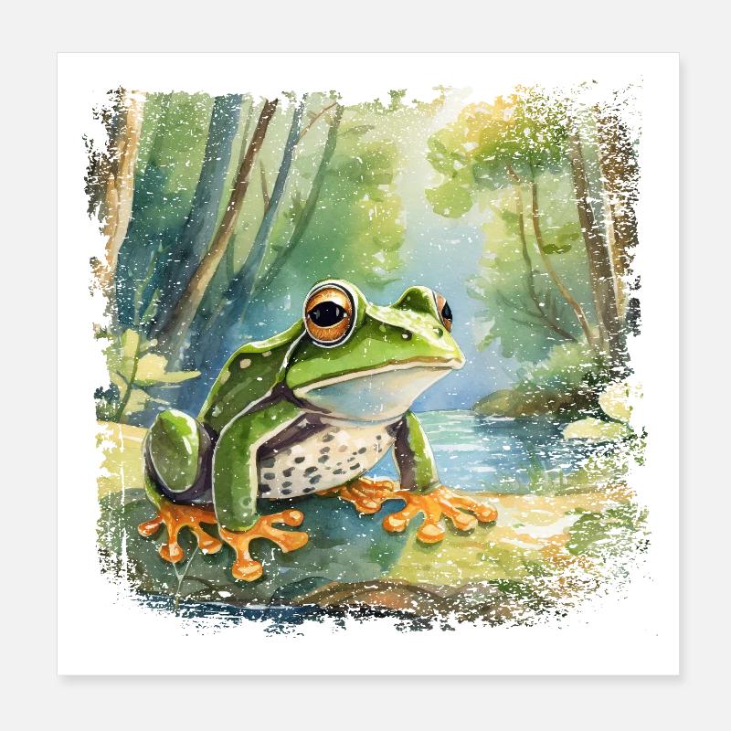 Cute young frog in children's book style Poster 8" x 8" (20x20 cm)