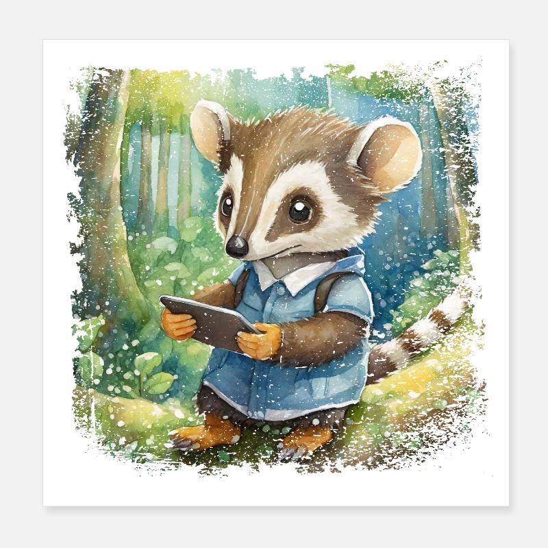 Niedlicher junger Ameisenbär mit Handy Poster 20x20 cm