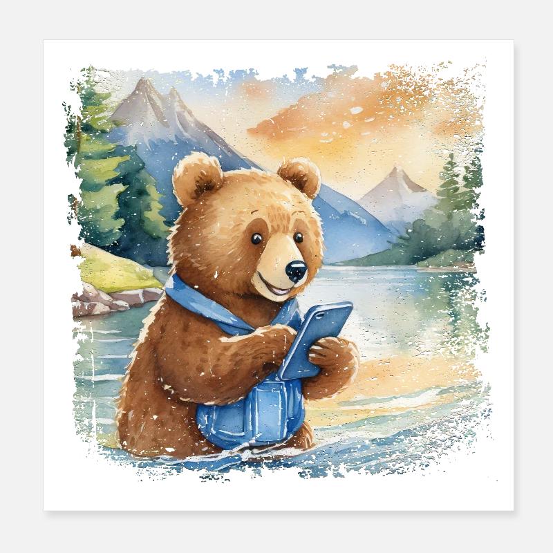 Niedlicher junger Braunbär mit Handy Poster 20x20 cm
