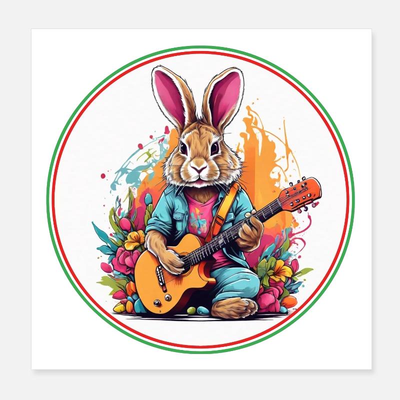 Easter Bunny with Guitar Poster 8" x 8" (20x20 cm)