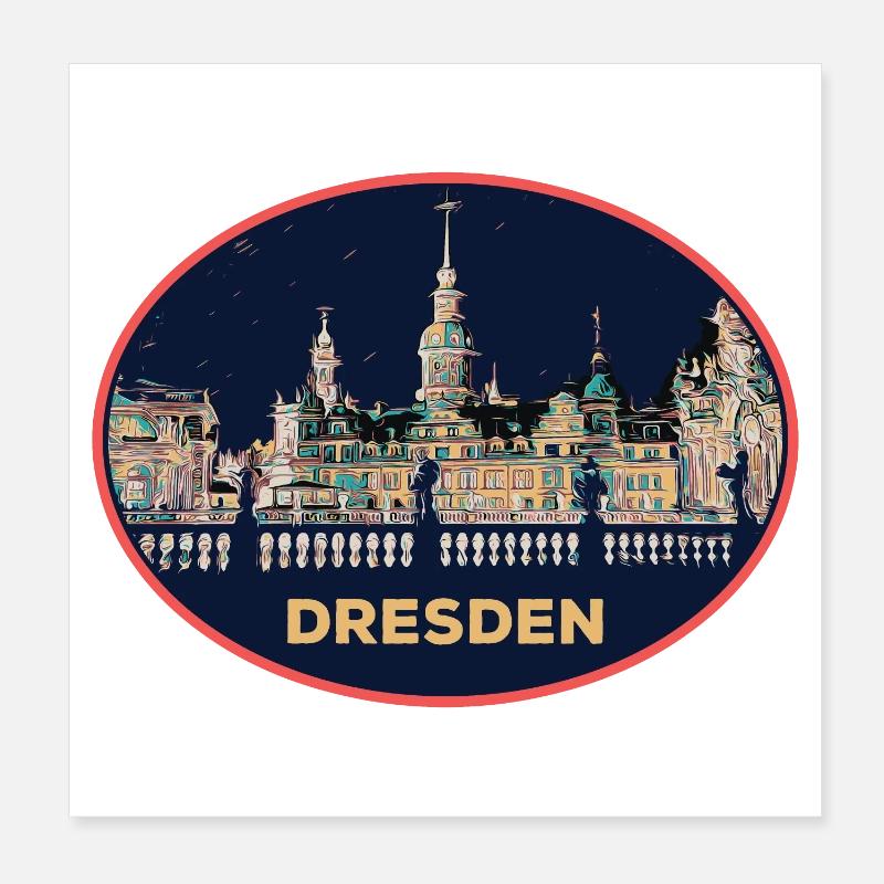 Dresden at Night: Mesmerizing Illustration Poster 8" x 8" (20x20 cm)