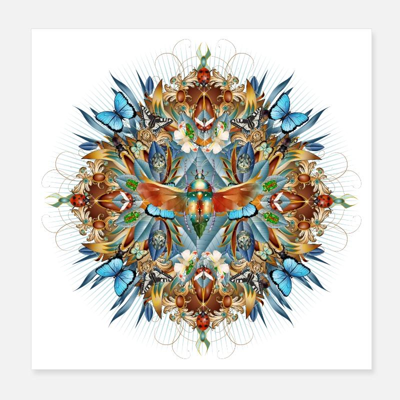 Amulette artistique composée d’insectes en forme florale Poster 20 x 20 cm
