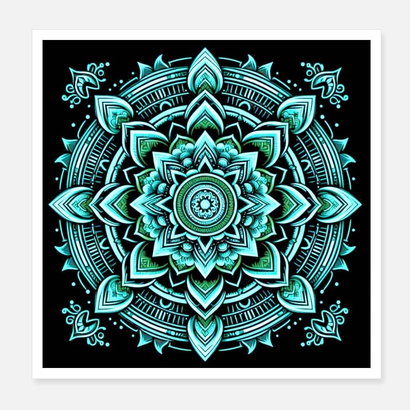 Türkis-Neon-Mandala Poster 20x20 cm