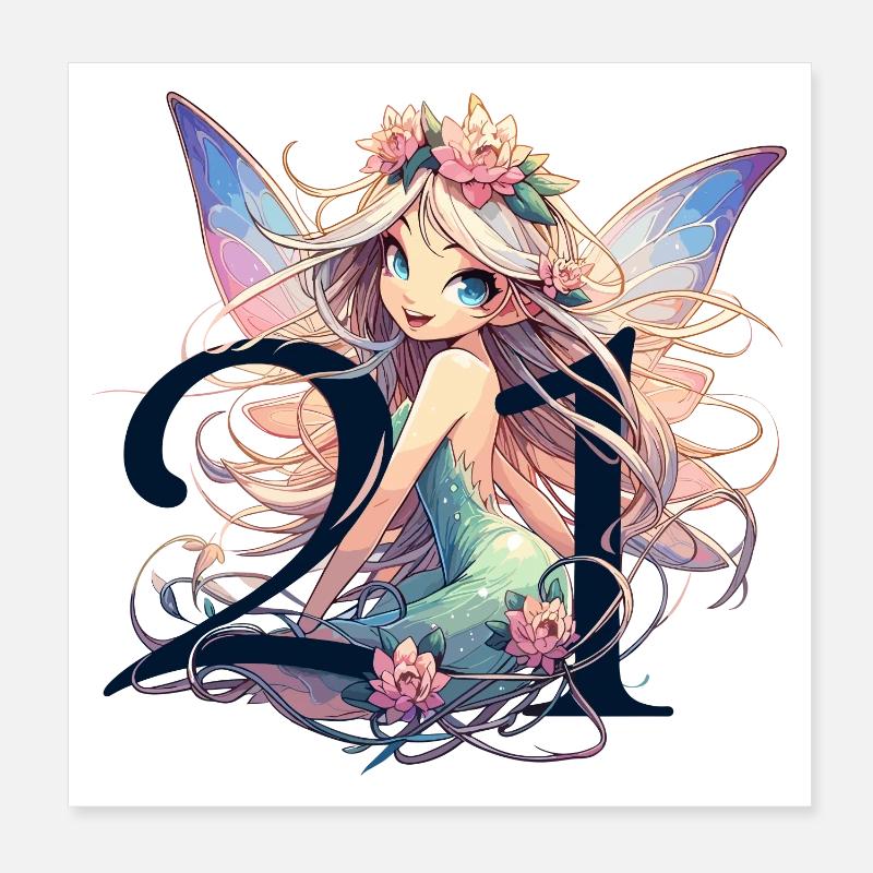 21 ans fée elfe mignon blonde cadeau d’anniversaire Poster 20 x 20 cm
