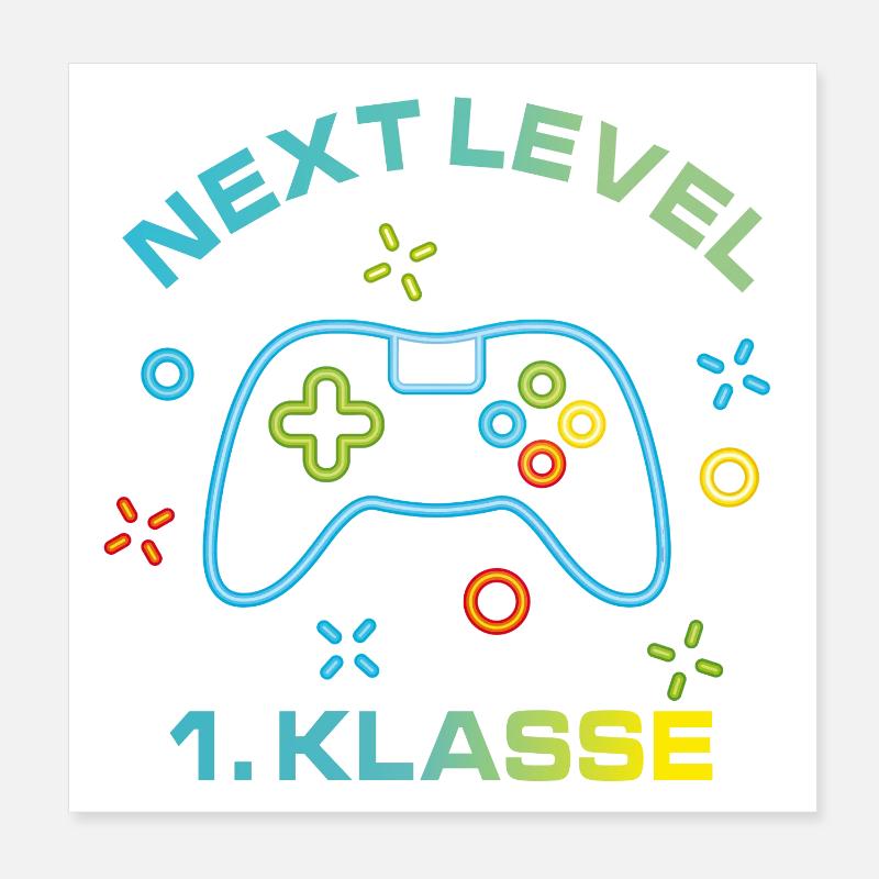 Bunte Spielekonsole Next Level 1.Klasse - Poster 20x20 cm - Weiß
