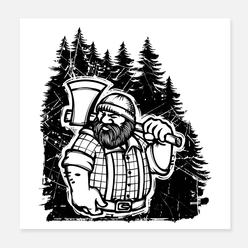 Lumberjack Forestry Woodwork Wood Tree Feller Tree Poster 8" x 8" (20x20 cm)