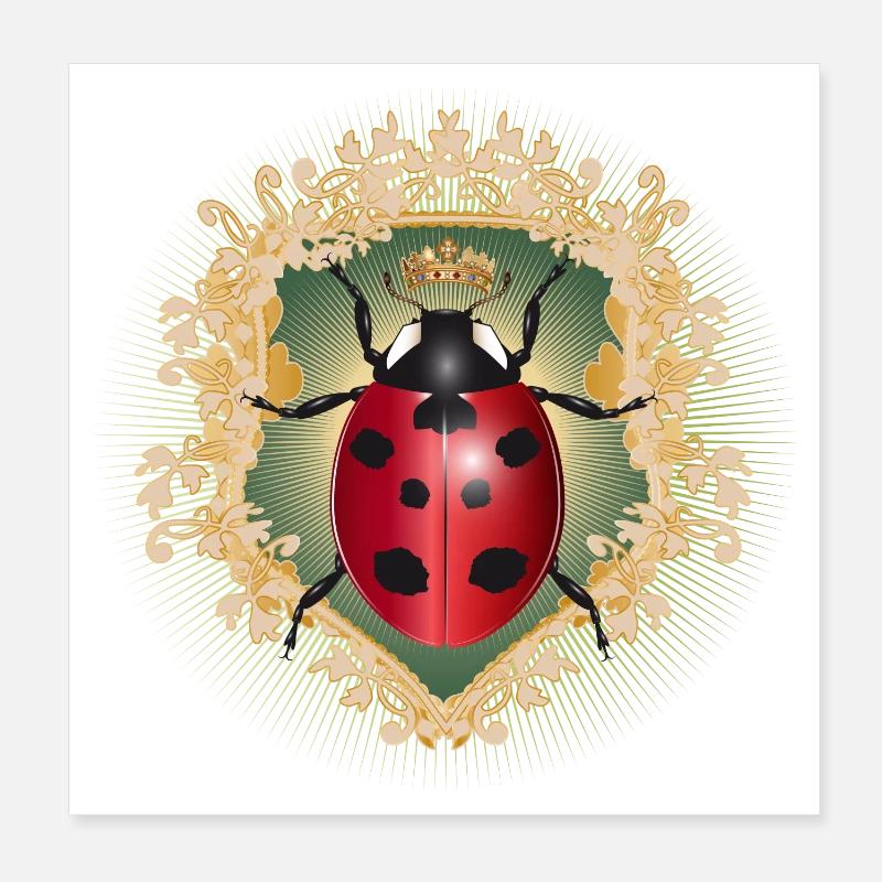 rot leuchtender Marienkäfer mit Krone im Rahmen Poster 20x20 cm
