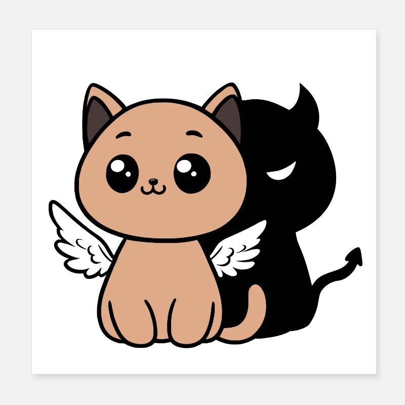 chat ange avec une ombre diable Poster 20 x 20 cm