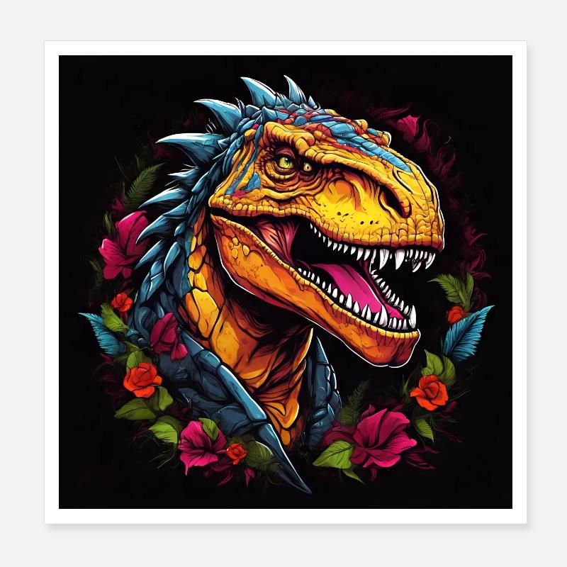 Affiche Tyrannosaurus Rex coloré T-Rex Poster 20 x 20 cm