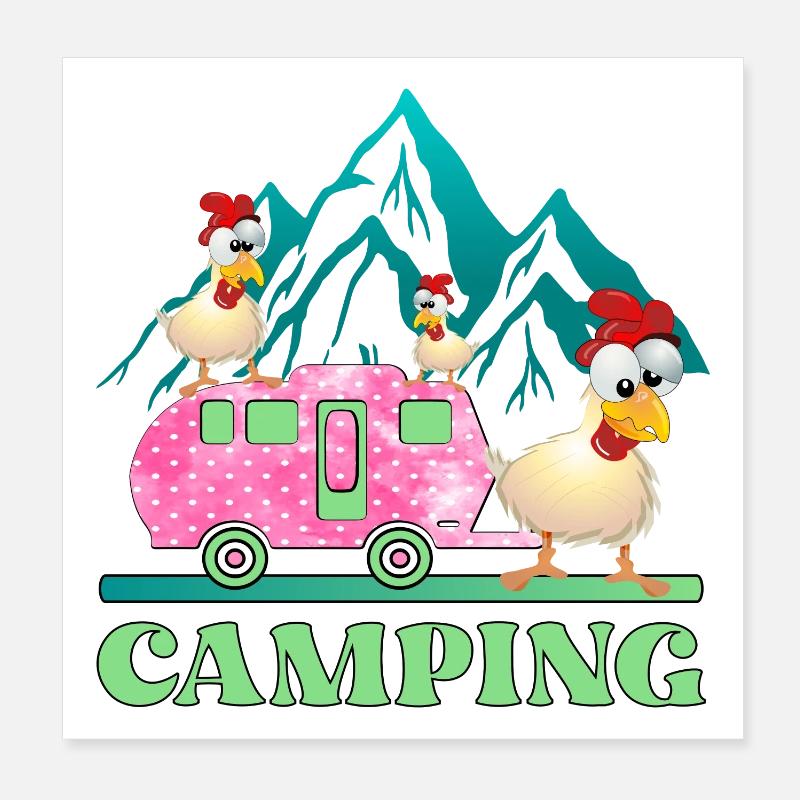 Camping Kids Chickens - Caravan - Poster 8" x 8" (20x20 cm) - white