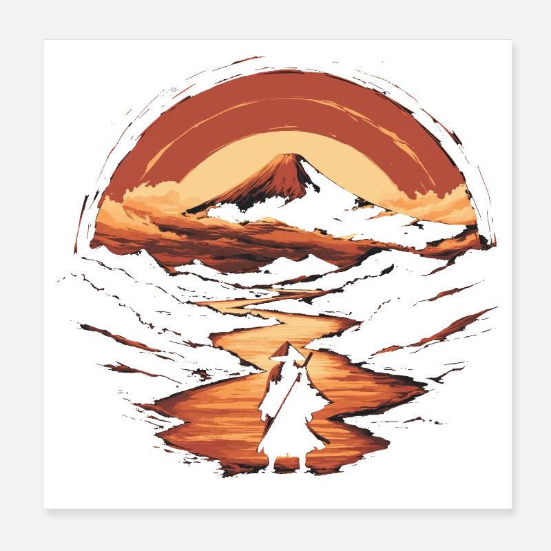 Samurai und der Berg Fuji Poster 20x20 cm