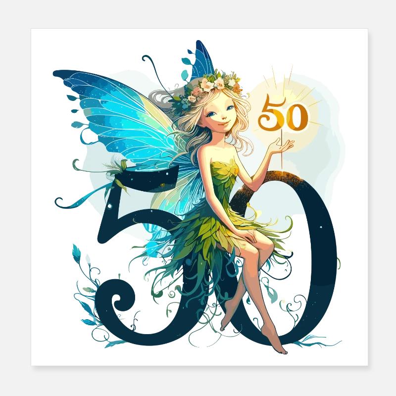 50 Jahre Fee Elfe süß Geburtstag Geschenk Poster 20x20 cm