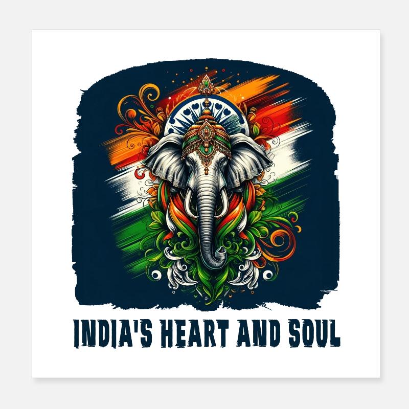Éléphant indien avec drapeau national Poster 20 x 20 cm