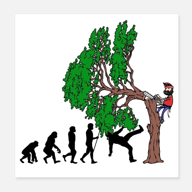 Baum Evolution Holz Holzfäller Baumfäller Wald Poster 20x20 cm