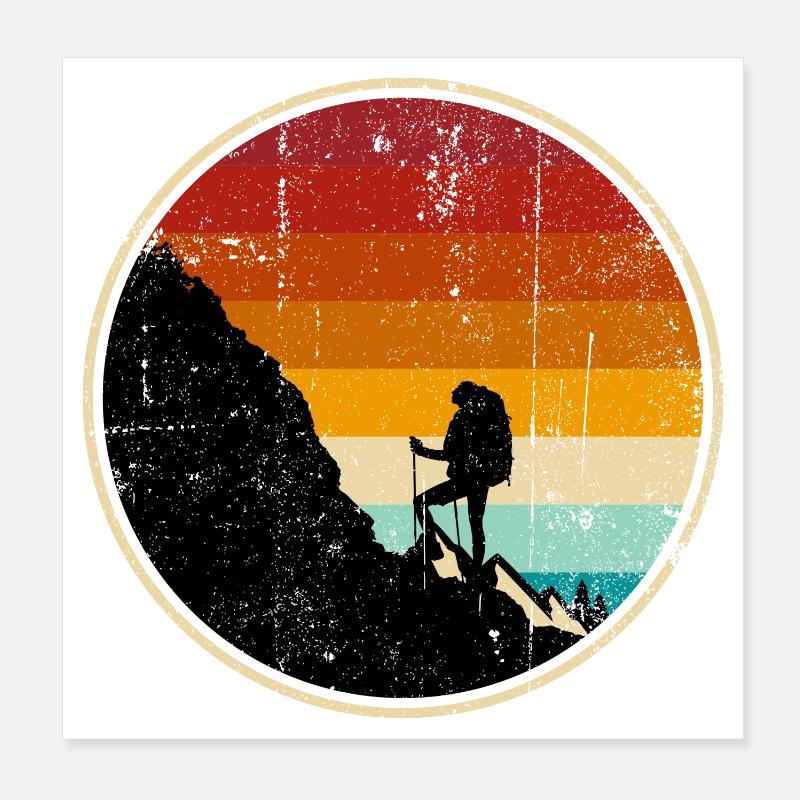 Climber at Sunset Retro Circle Poster 8" x 8" (20x20 cm)