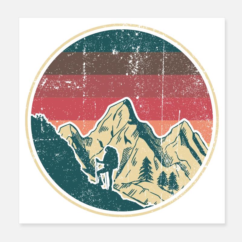 Alpine Hiker Retro Sunset Poster 8" x 8" (20x20 cm)