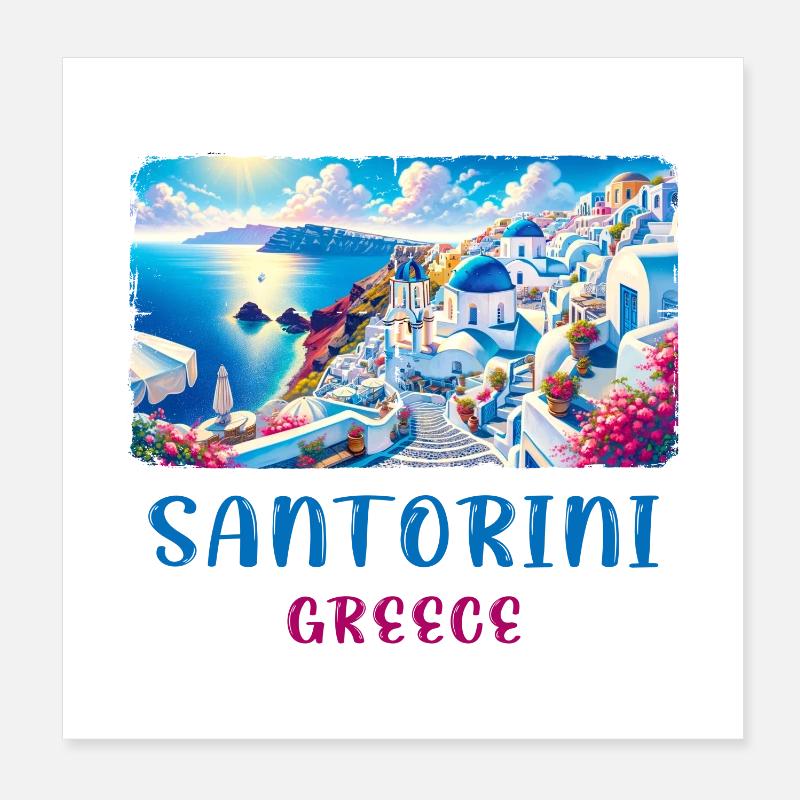 Santorini Greece ocean vacation trips Poster 8" x 8" (20x20 cm)